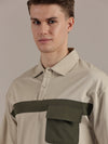 Beige Drop Shoulder Polo Tshirt