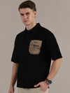 Black Textured Polo Tshirt