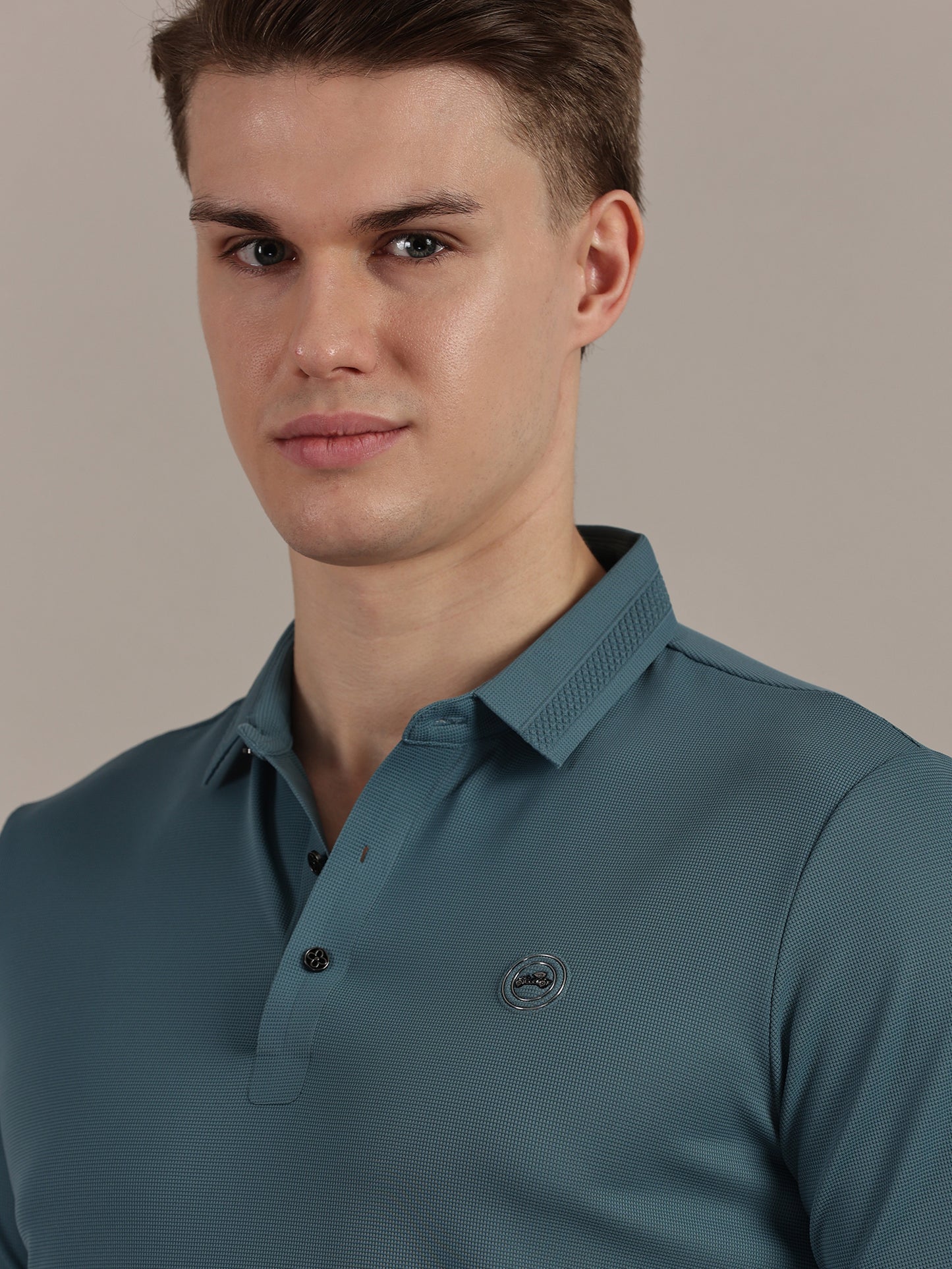 Teal Embossed Collar Polo Tshirt