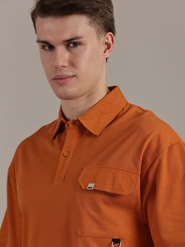 Orange Fine Textured Polo Tshirt