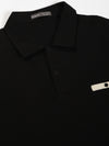 Black Self Textured Polo Tshirt