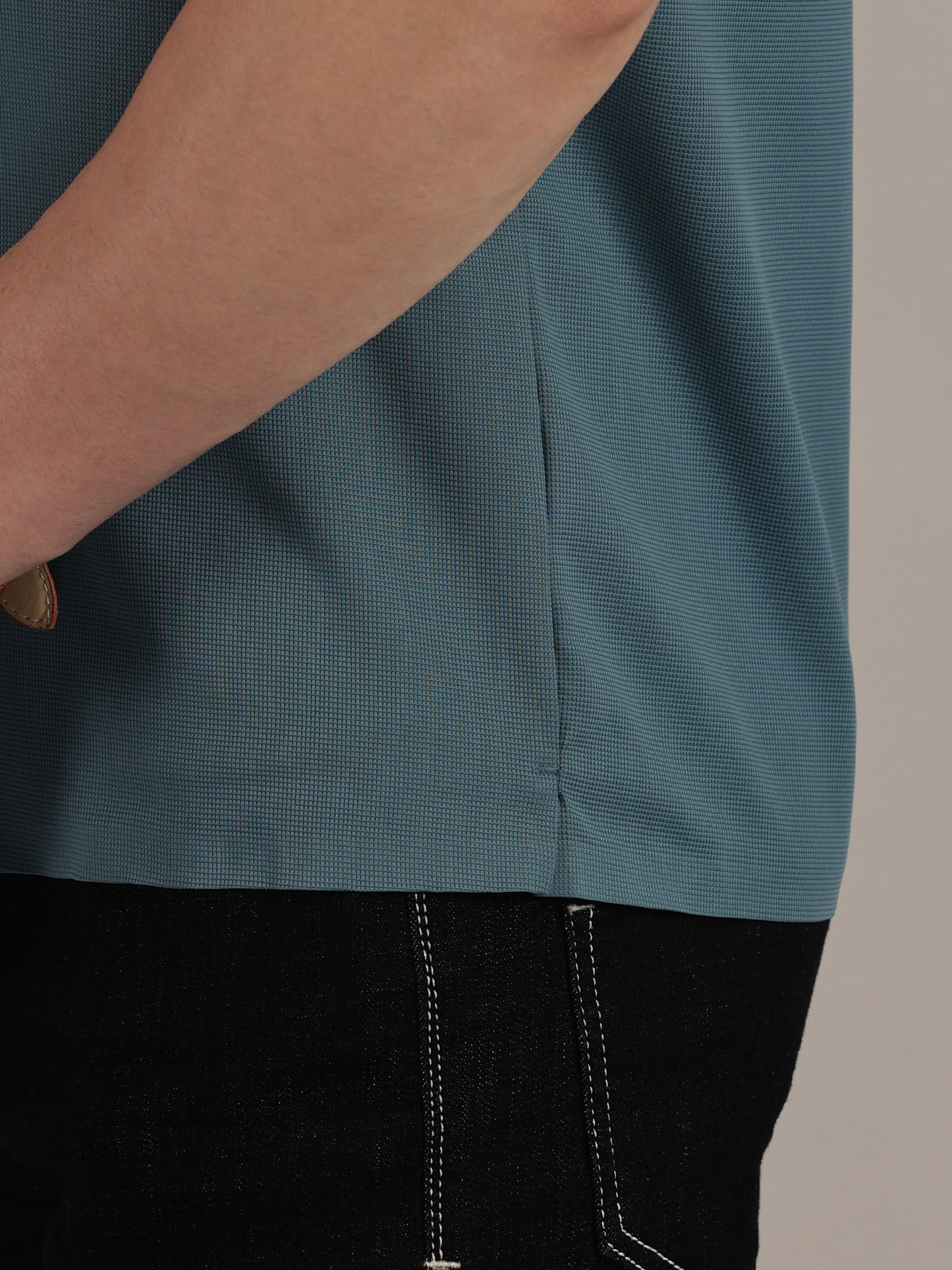 Teal Embossed Collar Polo Tshirt