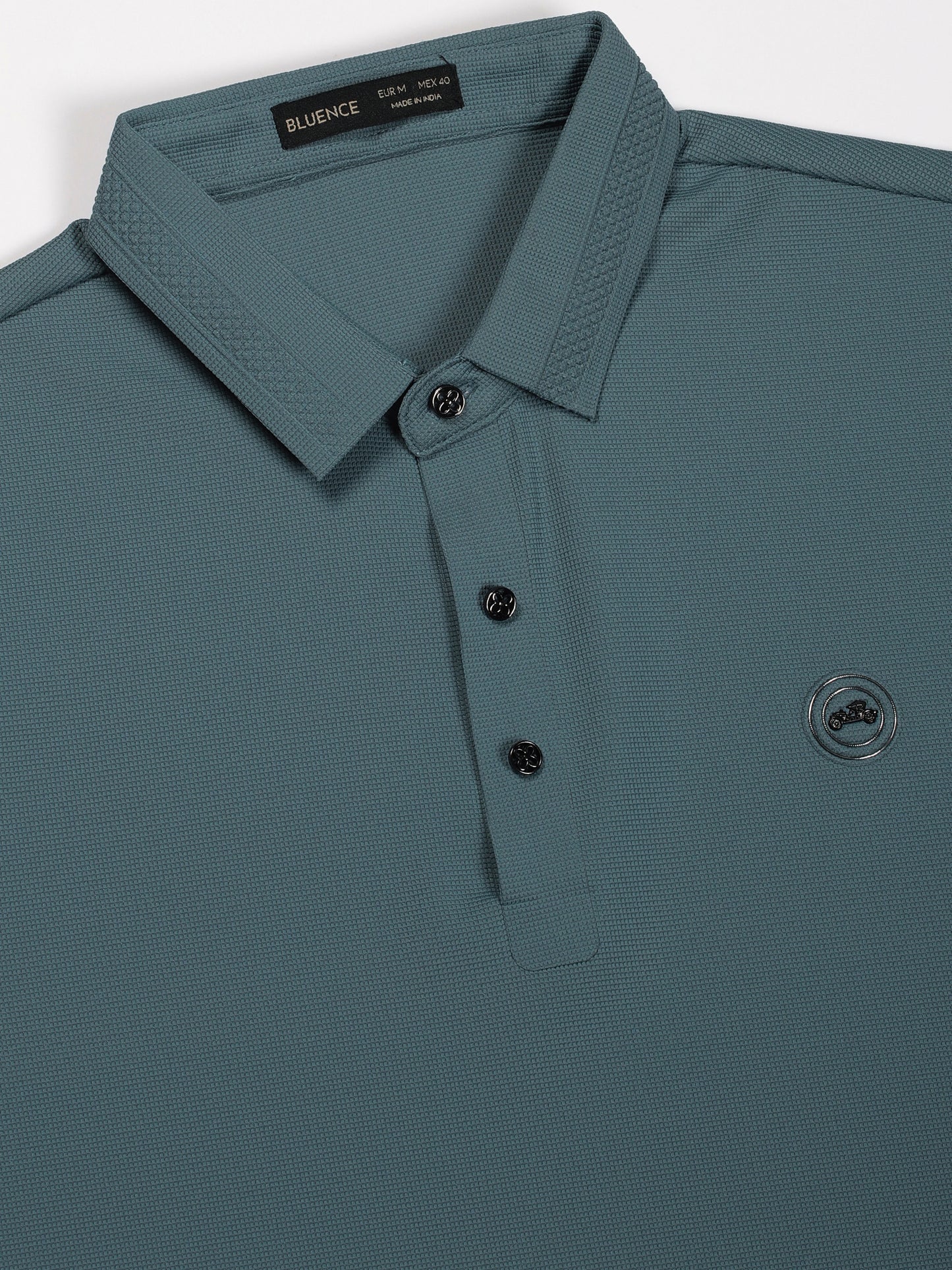 Teal Embossed Collar Polo Tshirt