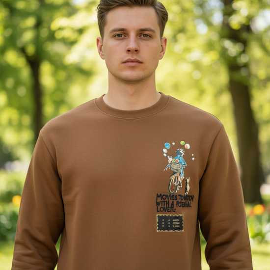 Men’s brown graphic sweatshirt with bicycle print – Bluence
