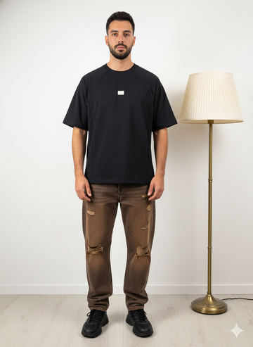 Black Textured Oversized Tshirt