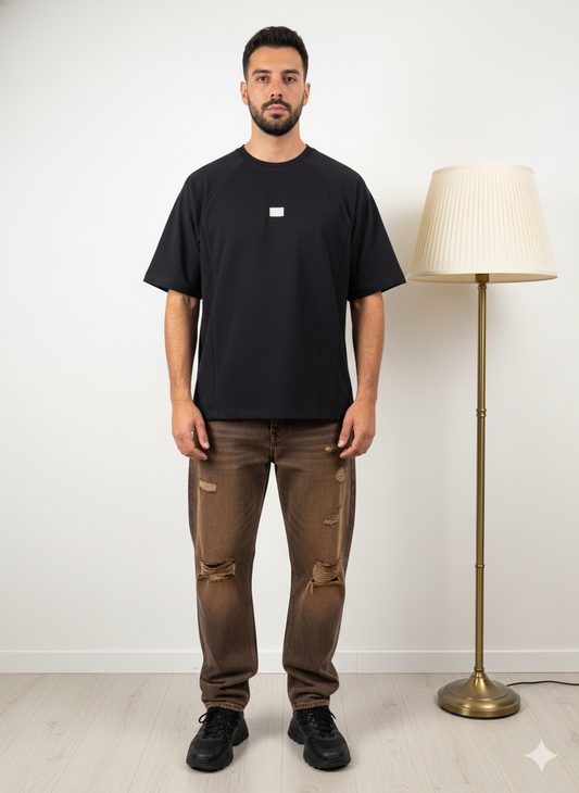 Black Textured Oversized Tshirt