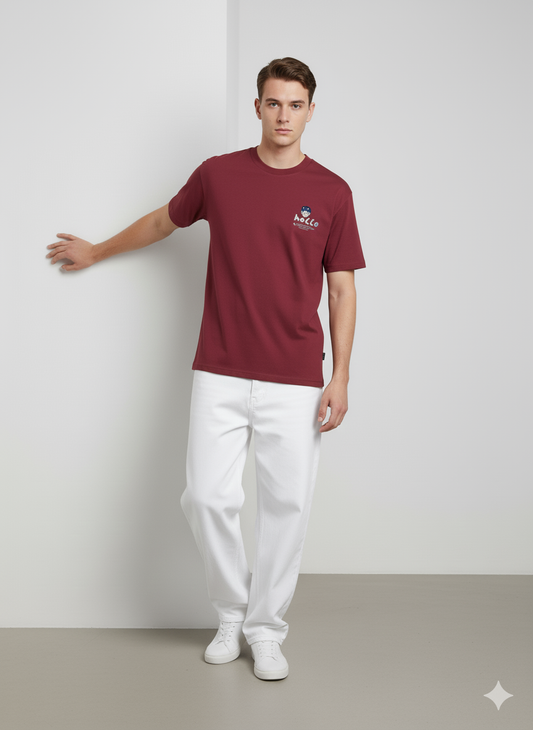 Maroon Back Printed Oversized Tshirt