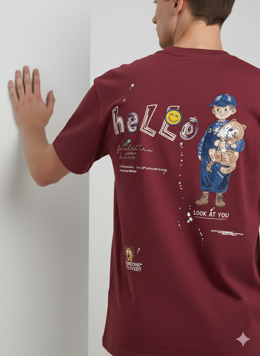 Maroon Back Printed Oversized Tshirt