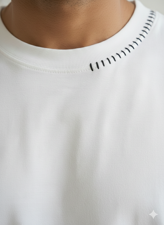 White Neck Stitch Oversized Tshirt