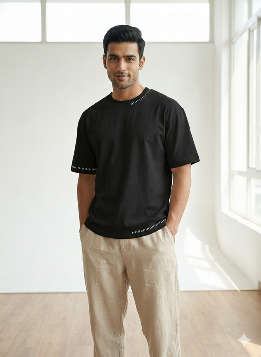 Black Neck Stitch Oversized Tshirt