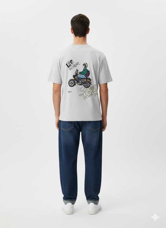 Light Grey Back Print Oversized T-shirt