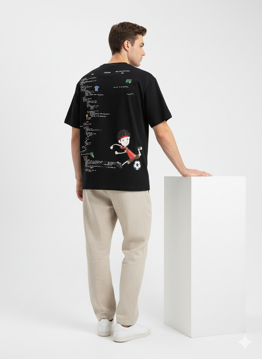 Black Oversized Back Printed Tshirt