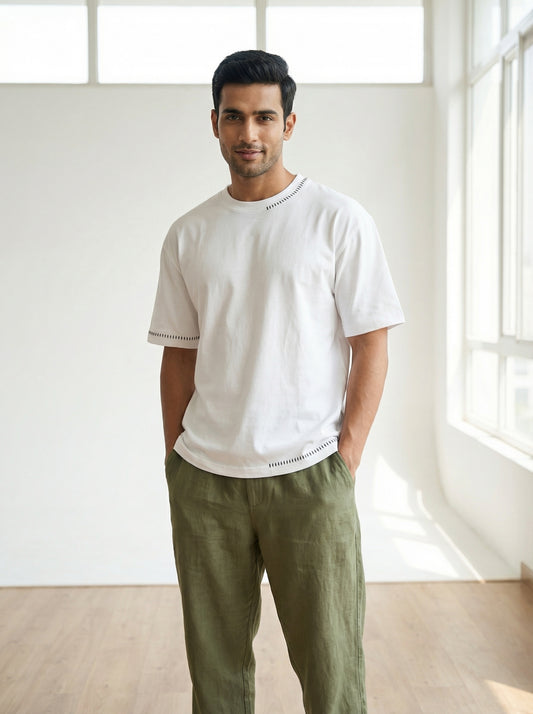 White Neck Stitch Oversized Tshirt