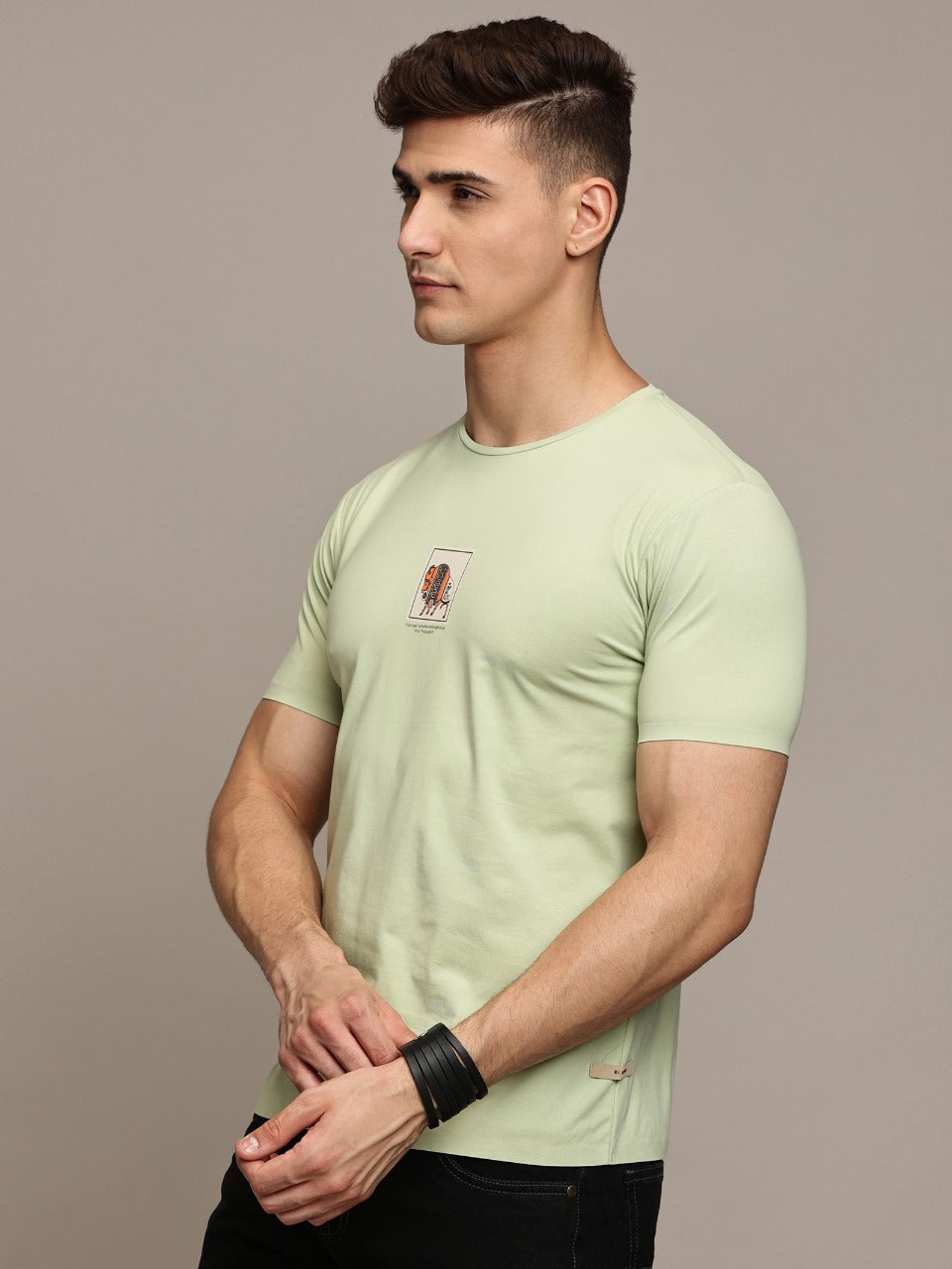 Green Printed Seamless Crew Neck T-shirt