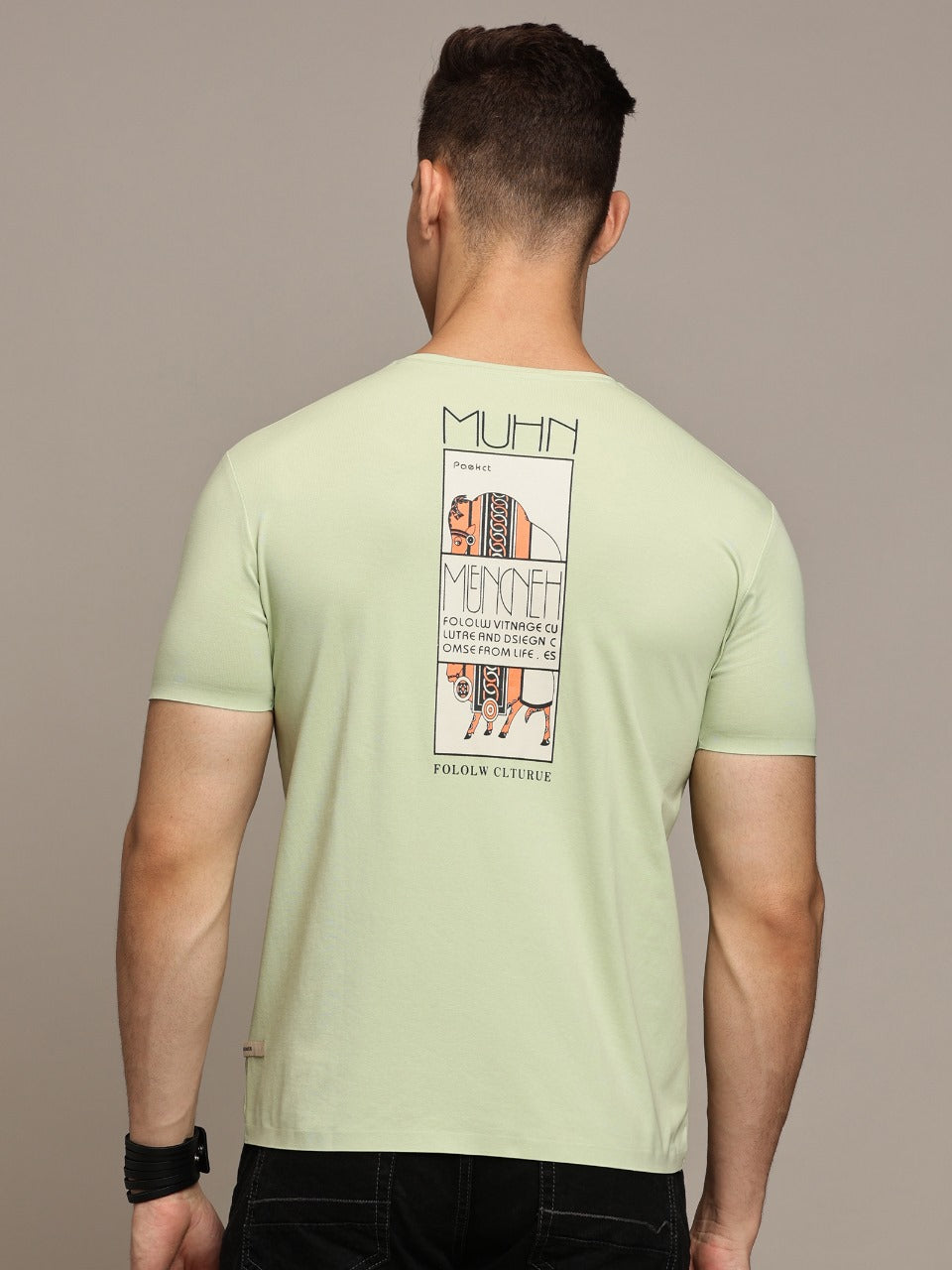 Green Printed Seamless Crew Neck T-shirt