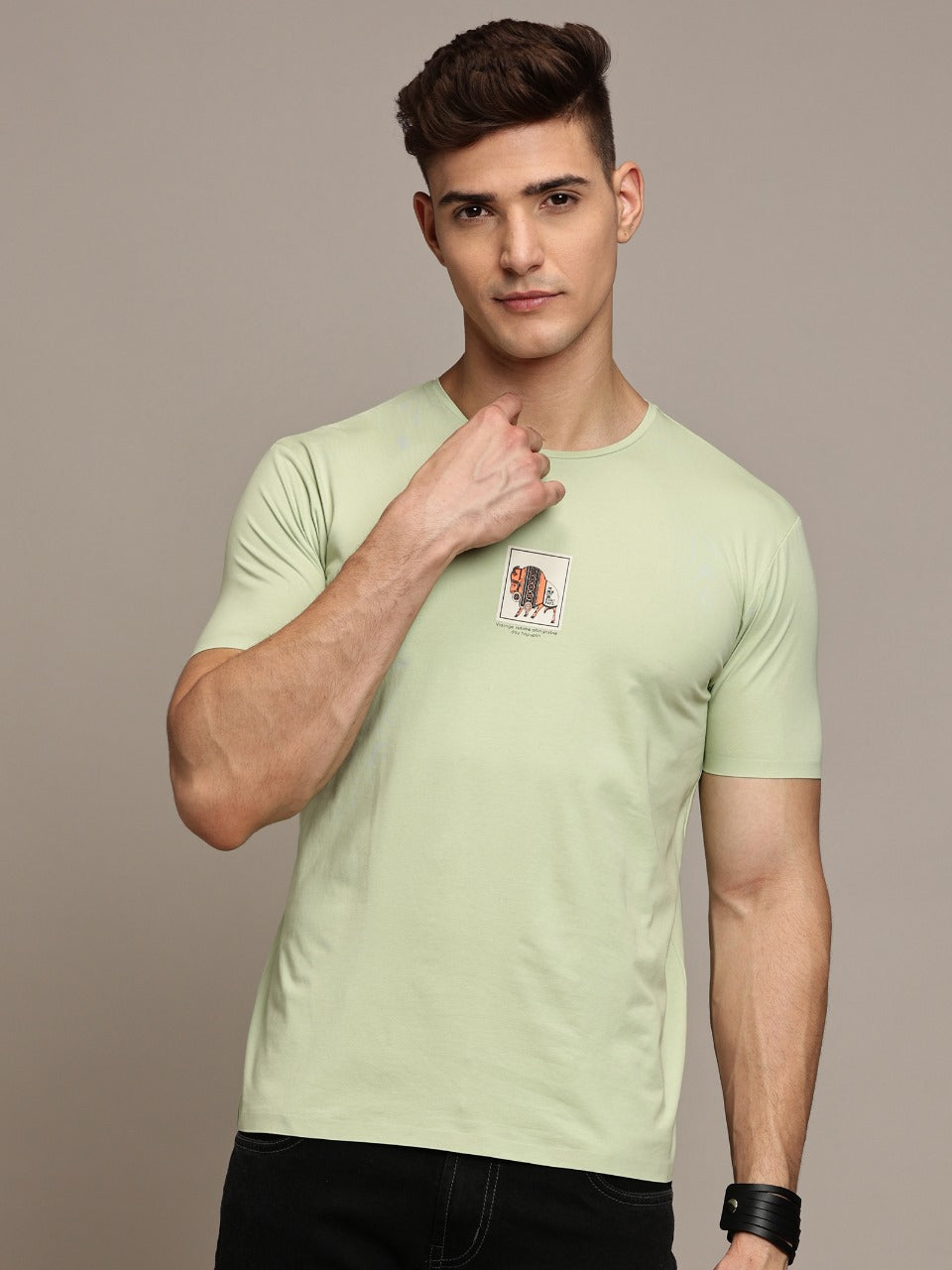 Green Printed Seamless Crew Neck T-shirt