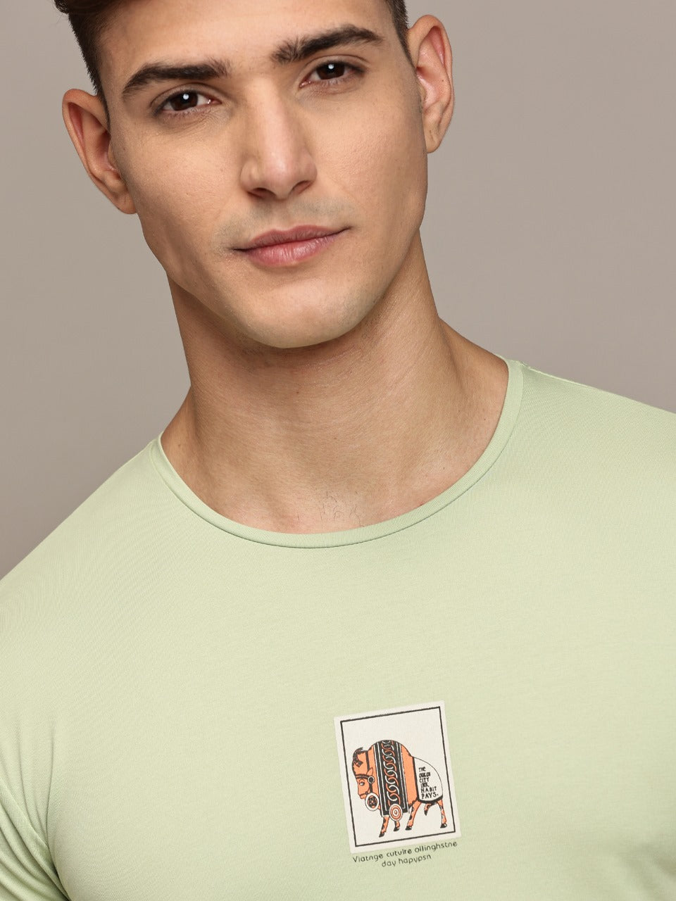 Green Printed Seamless Crew Neck T-shirt