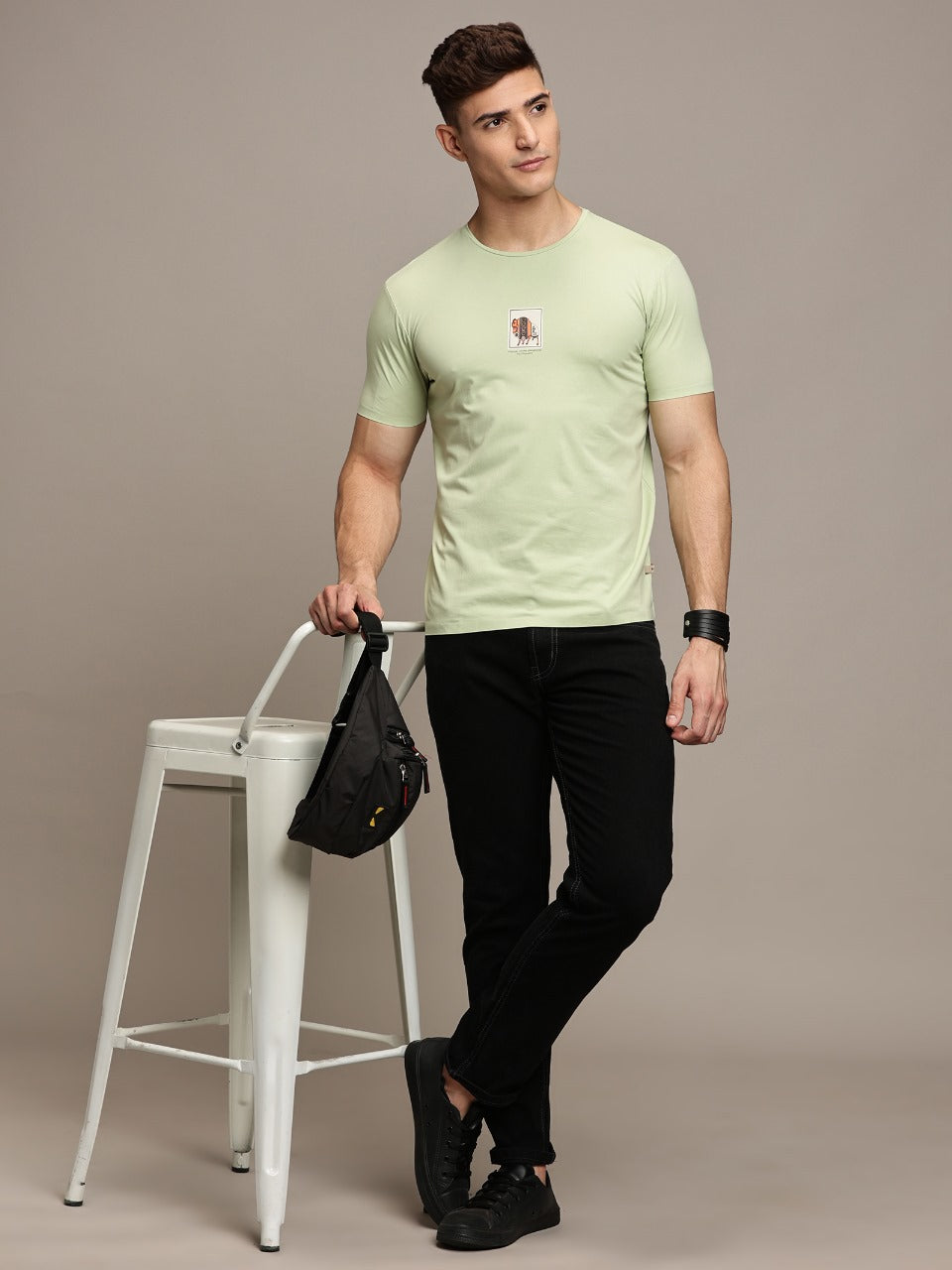 Green Printed Seamless Crew Neck T-shirt