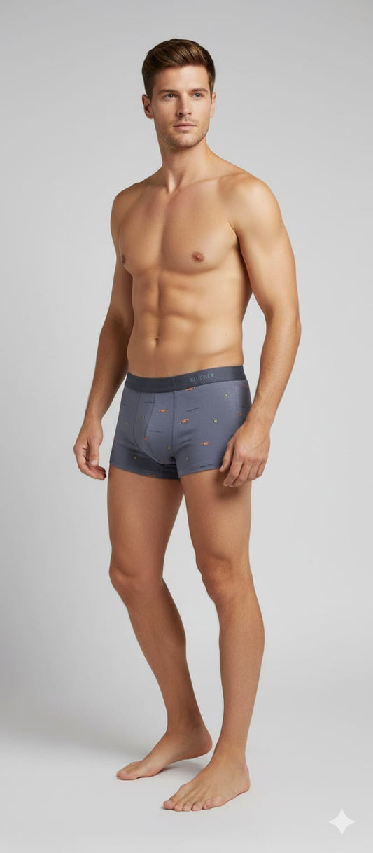 Men's Charcoal Grey Printed Trunks – Micro-Print Boxer Briefs
