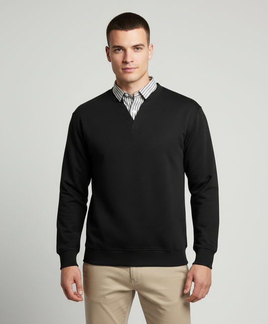 Black Sweastshirt Striped Shirt