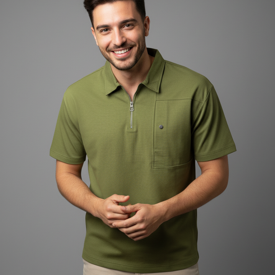 Man wearing a green polo shirt 