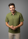 Man wearing a green polo shirt 
