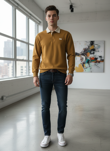 Mustard Sweatshirt Contrast Collar
