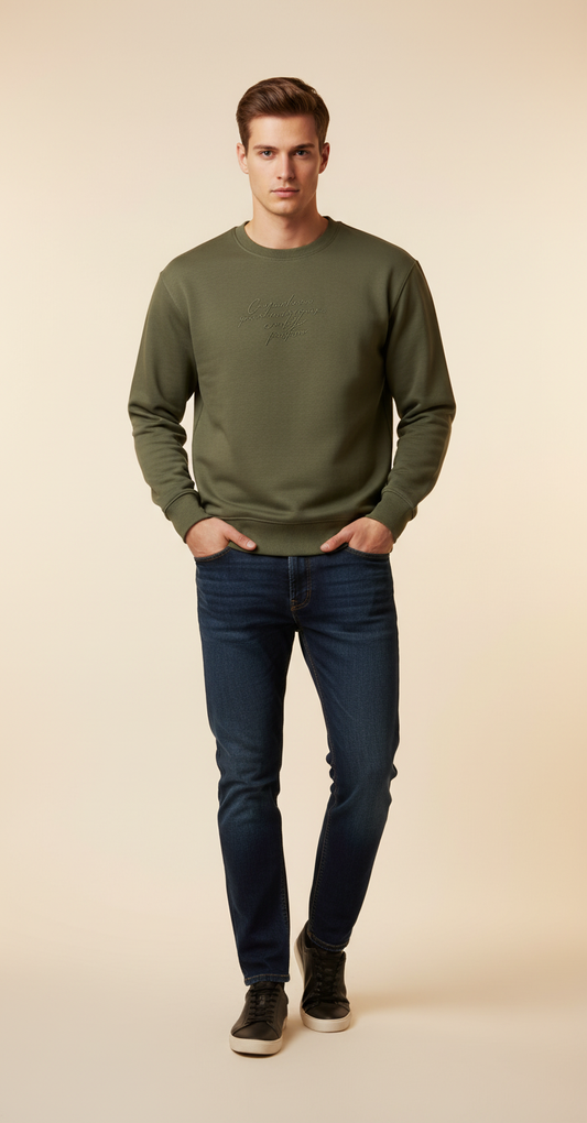 Military Green Self Printed Sweatshirt