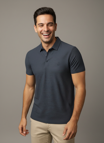 Navy blue Textured Polo Tshirt