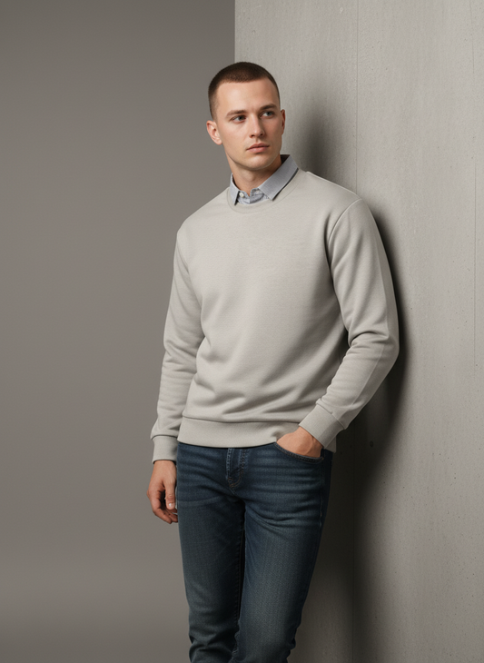 Grey Sweatshirt With Striped Shirt