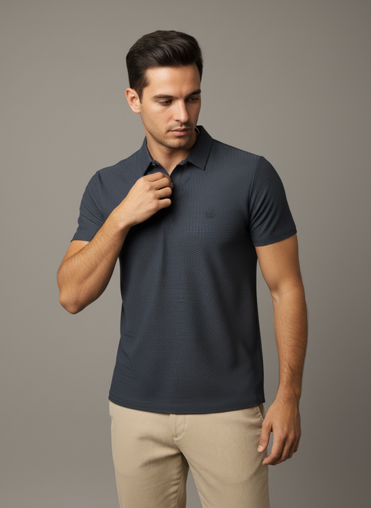 Navy blue Textured Polo Tshirt