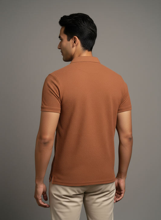 Rust Textured Seamless Polo Tshirt