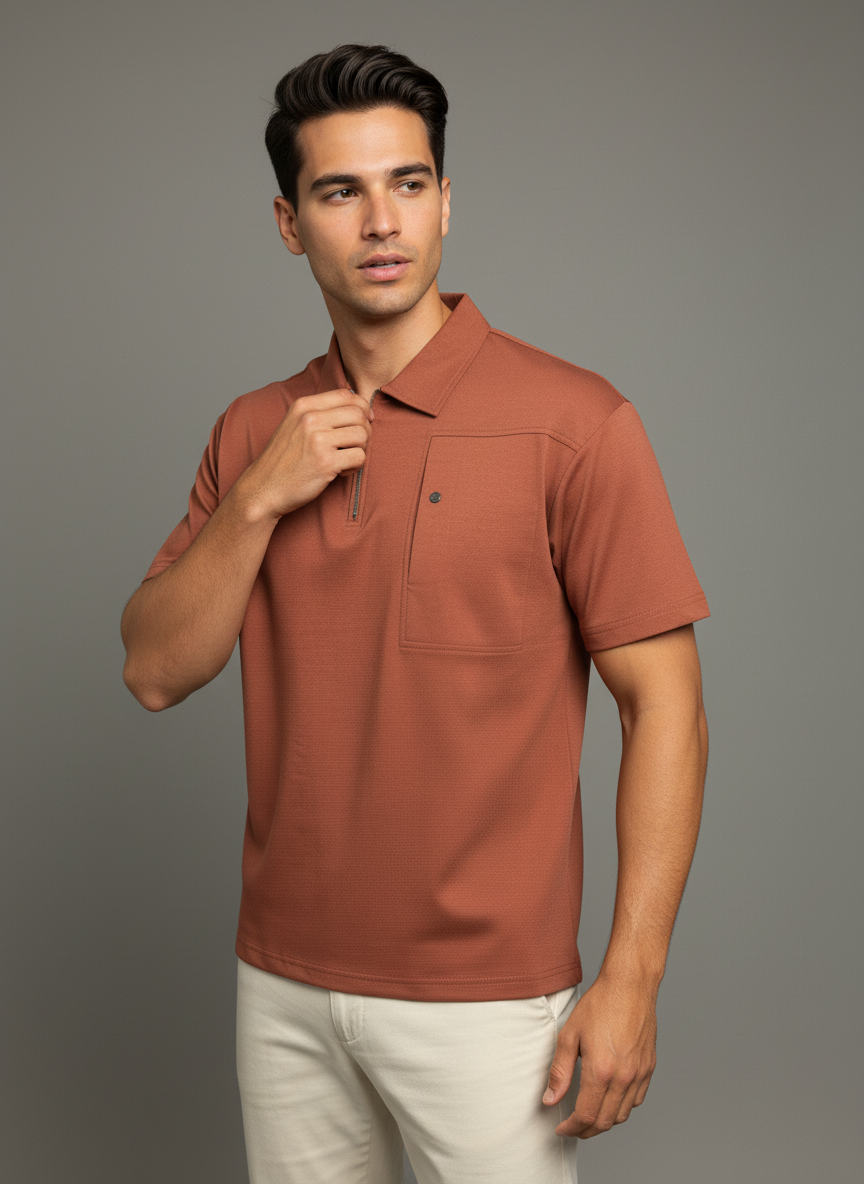 Rust Zipper Polo T-shirt