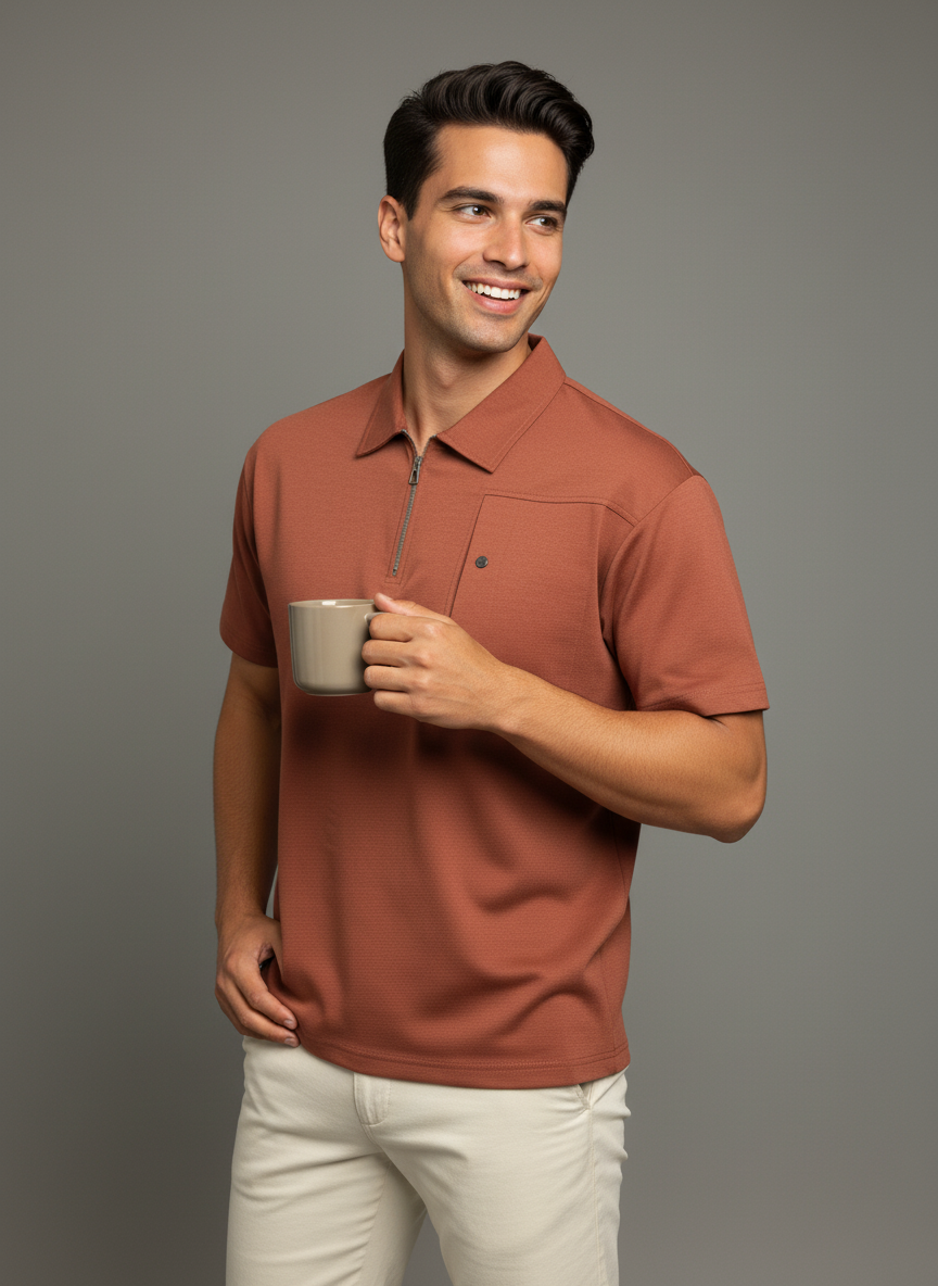 Rust Zipper Polo T-shirt