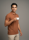 Rust Textured Seamless Polo Tshirt