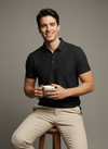 Black Textured Seamless Polo Tshirt