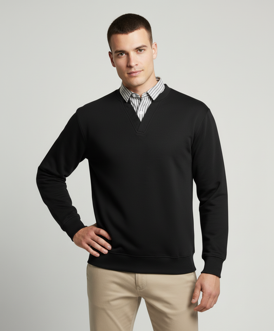 Black Sweastshirt Striped Shirt