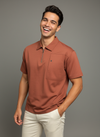 Man wearing a brown polo shirt