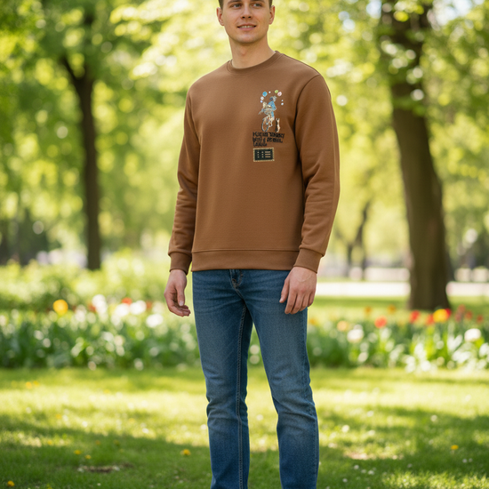 Men’s brown graphic sweatshirt with bicycle print – Bluence