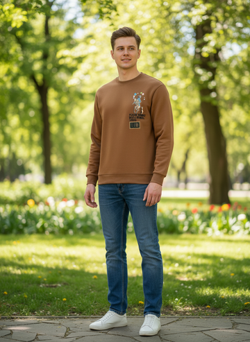 Men’s brown graphic sweatshirt with bicycle print – Bluence